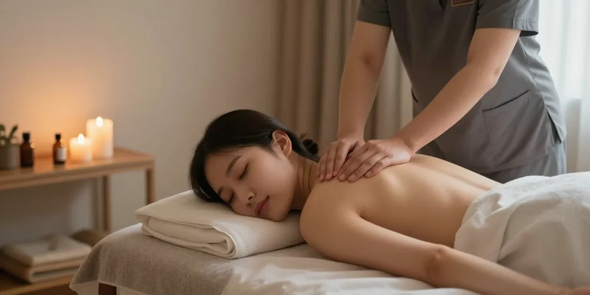 안양출장마사지 in a soothing home massage environment with calming candles and relaxing music.